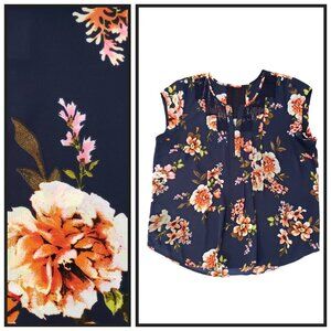 Daniel Rainn XL Floral Lace Blouse Navy Sleeveless Boho Top